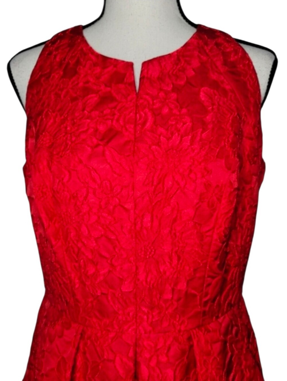 CARMEN MARC VALVO textured red floral party dress - Picture 5 of 8